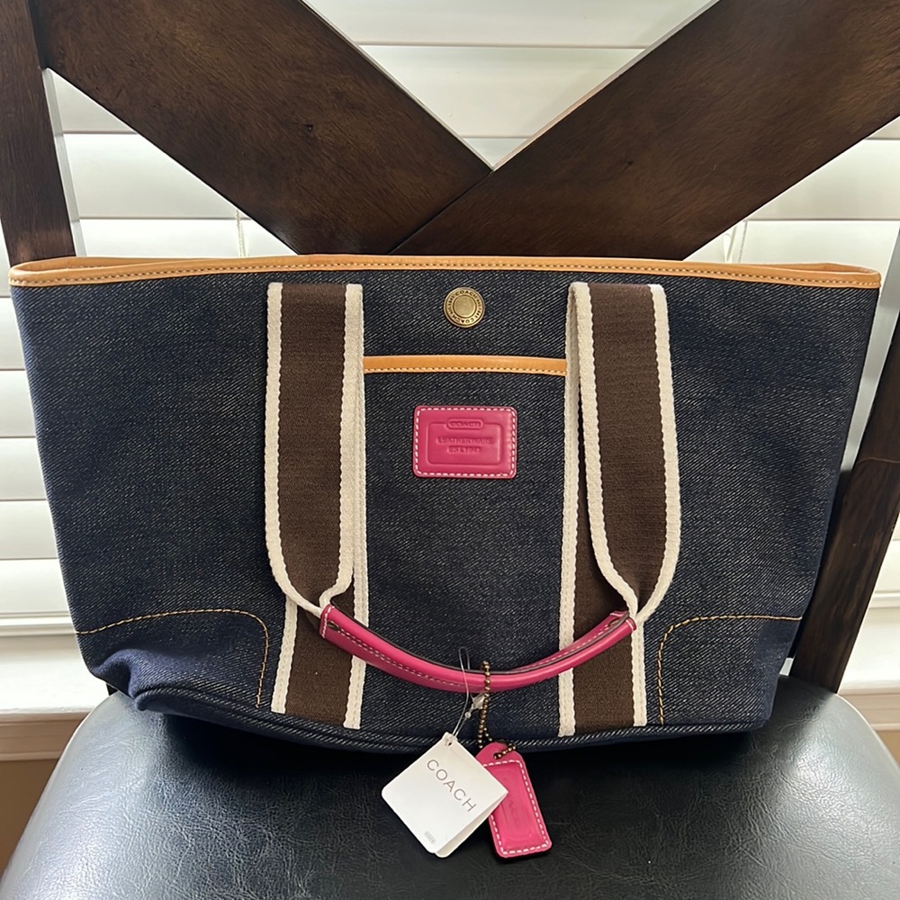 Coach, HMW DNM Small Tote, Fabric body with Leather trim & handles